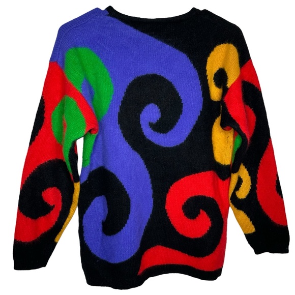 Rafaella Funky Wool Sweater, Abstract Design, Bright, Art to Wear, Size Small - Picture 2 of 6